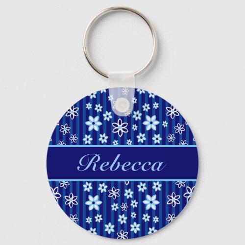 Personalized Floral blue and white patterned Keychain