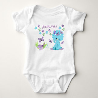 Personalized Floral Blue Baby Dinosaur Baby Bodysuit