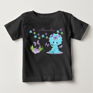 Personalized Floral Blue Baby Dinosaur T-Shirt