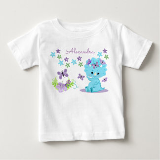 Personalized Floral Blue Baby Dinosaur T-Shirt