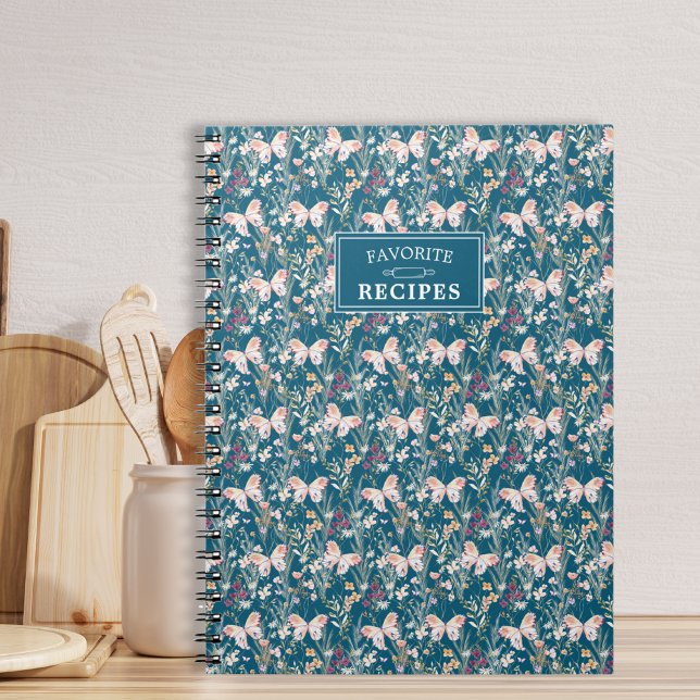 Personalized Floral Blue Boho Favorite Recipes Notebook (Creator Uploaded)