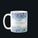 Personalized Floral Blue Hydrangea Coffee Mug<br><div class="desc">Beautiful pastel hydrangeas and greens surround your choice of name in coordinating green font. A perfect gift for any occasion.</div>