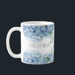 Personalized Floral Blue Hydrangea Coffee Mug<br><div class="desc">Beautiful pastel hydrangeas and greens surround your choice of name in coordinating green font. A perfect gift for any occasion.</div>