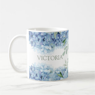 Personalized Floral Blue Hydrangea Coffee Mug