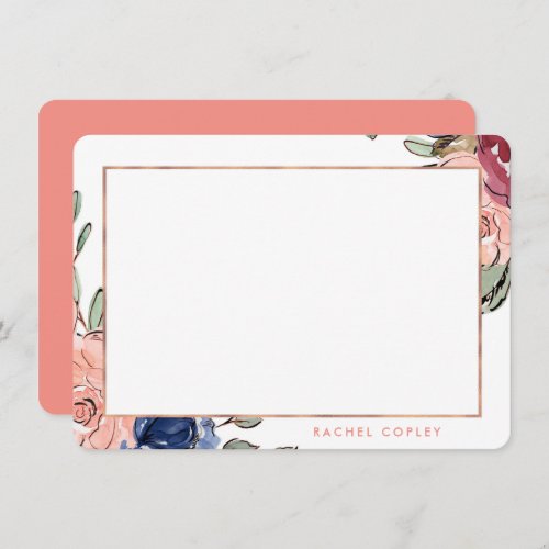 Personalized Floral Blue Pink Elegant Stationery N Note Card