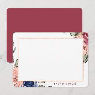 Personalized Floral Blue Pink Elegant Stationery N Note Card
