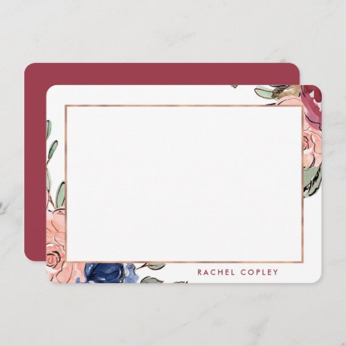 Personalized Floral Blue Pink Elegant Stationery N Note Card