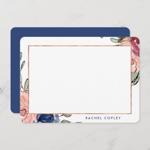 Personalized Floral Blue Pink Elegant Stationery Note Card