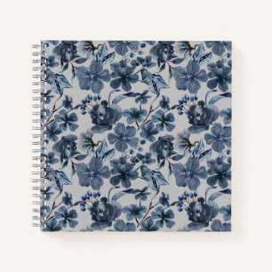 Personalized Floral Blue & White Flower Notebook
