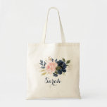 Personalized Floral Blush Navy Greenery Tote Bag at Zazzle