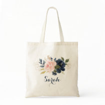 Personalized Floral Blush Navy Greenery Tote Bag Personalized Floral Blush Navy Greenery Tote Bag