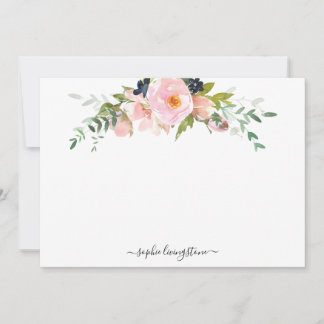 Personalized Floral Blush Pink Peony and Greenery Note Card