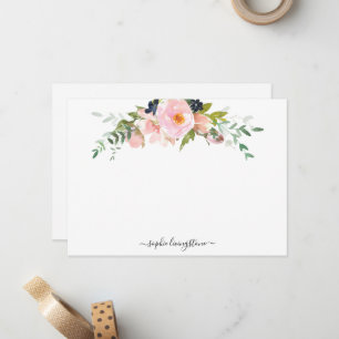 Personalized Floral Blush Pink Peony and Greenery Note Card