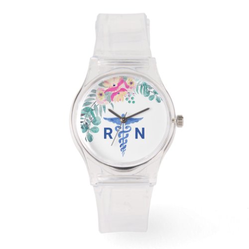 Personalized Floral Boho Nurse Monogram Gift Work Watch