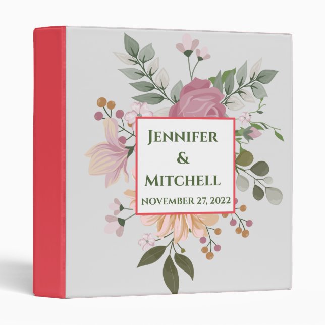 Personalized Floral Boho Silver Frame 3 Ring Binde Binder (Front/Spine)