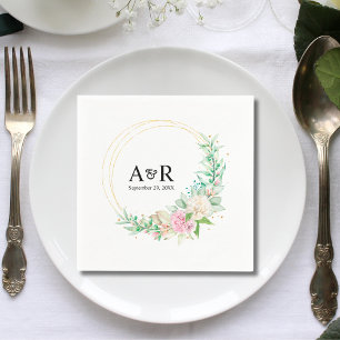 Personalized Floral Botanical Circle Wedding Paper Napkins