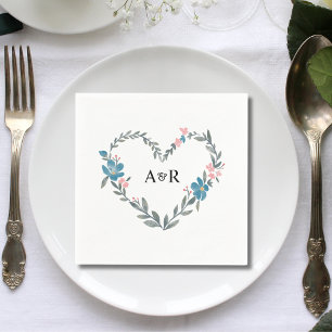 Personalized Floral Botanical Heart Shaped Wedding Napkins
