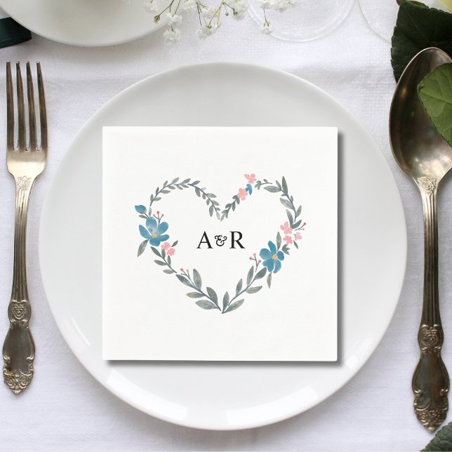 Personalized Floral Botanical Heart Shaped Wedding Napkins (Creator Uploaded)