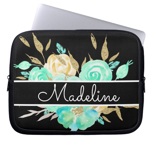 Personalized floral bouquet laptop sleeve (Front)