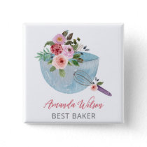 Personalized Floral Bowl and Whisker Bakers Button