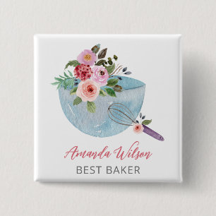 Personalized Floral Bowl and Whisker Bakers Button