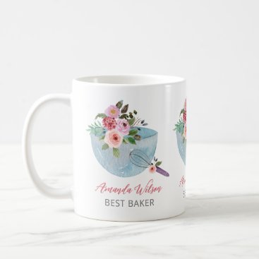 Personalized Floral Bowl and Whisker Bakers Coffee Mug