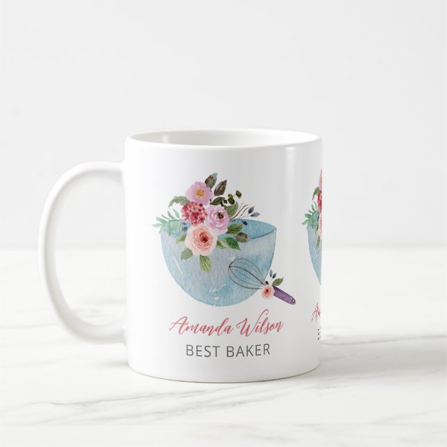 Personalized Floral Bowl and Whisker Bakers Coffee Mug (Left)