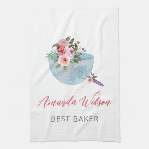 Personalized Floral Bowl and Whisker Bakers Kitchen Towel