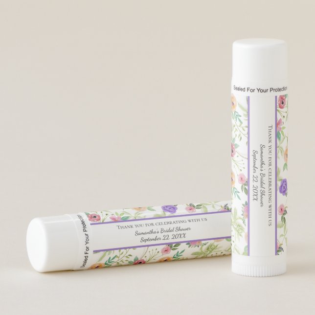 Personalized Floral Bridal Shower Favors Lip Balm (Front)