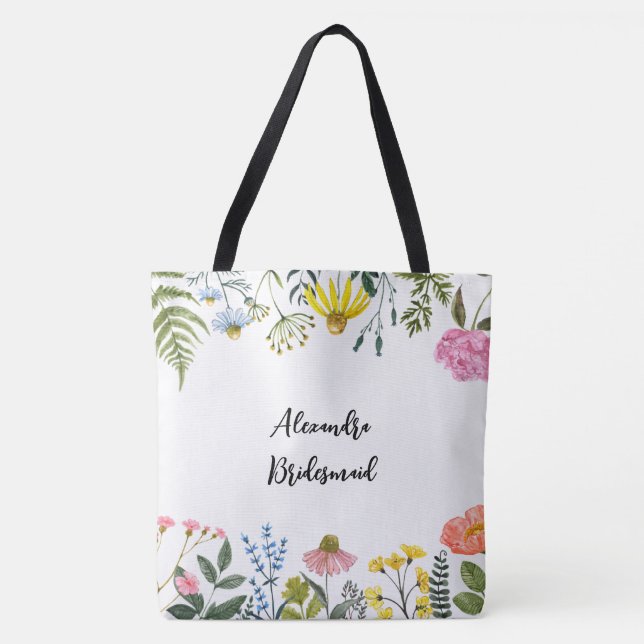 Personalized Floral Bridesmaid Tote Bag (Front)