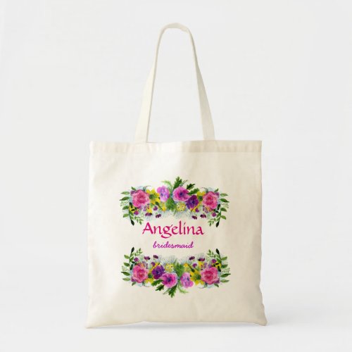 Personalized floral Bridesmaid Tote Bag