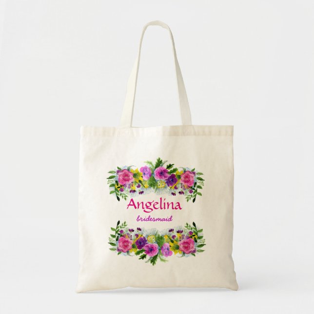 Personalized floral Bridesmaid Tote Bag (Front)