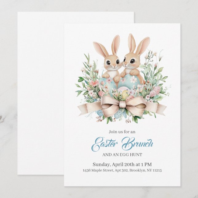 Personalized Floral Bunny Easter Brunch In Invitat Invitation (Front/Back)