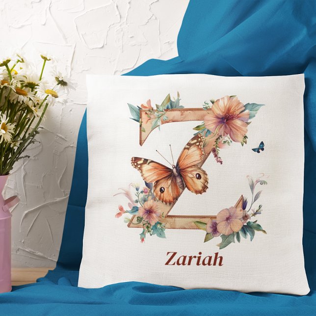 Personalized Floral Butterfly Letter Z Monogram Throw Pillow (Creator Uploaded)