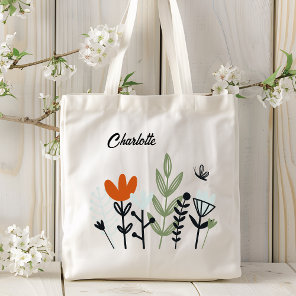 Personalized Floral Butterfly Name Tote Bag