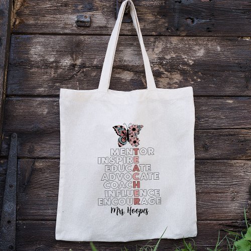 Personalized Floral Butterfly Stylish Cute Teacher Tote Bag