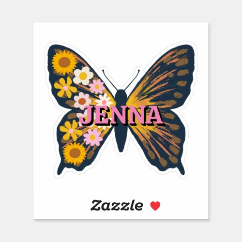 Personalized Floral Butterfly Vinyl Sticker