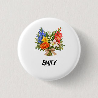 Personalized Floral Button Custom Name Flower Pin