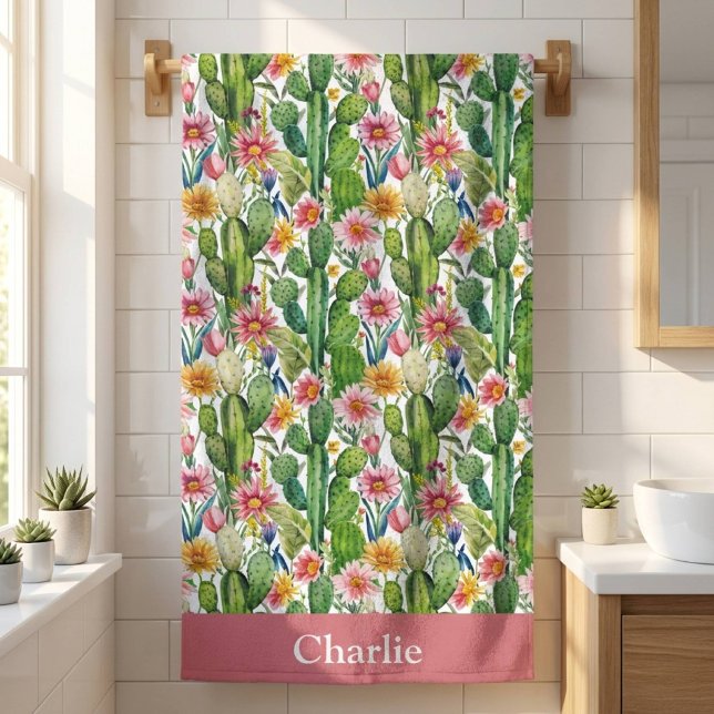 Personalized Floral Cactus Bath Towel (Creator Uploaded)