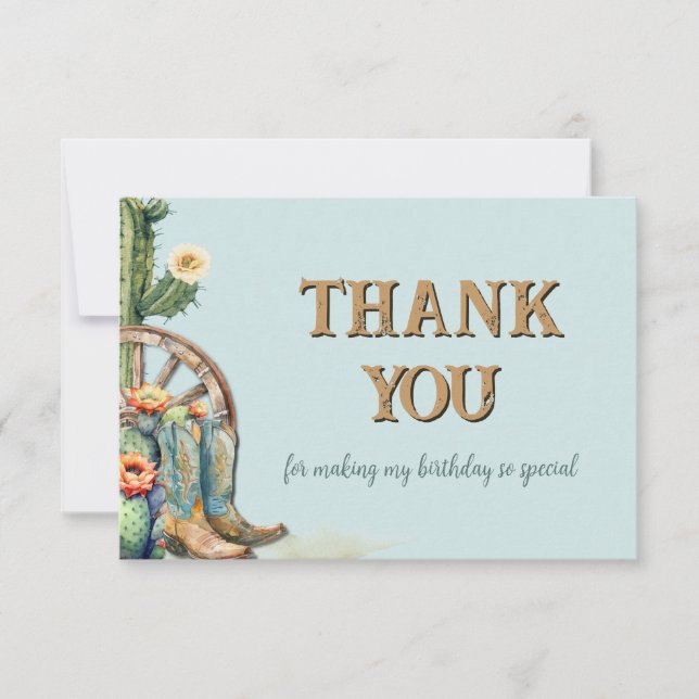 Personalized Floral Cactus Boots Theme Thank You (Front)