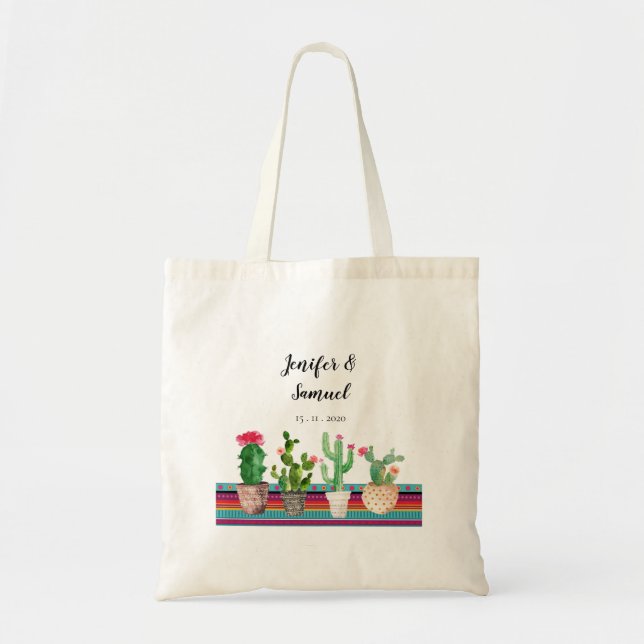 Personalized Floral Cactus Tote Bag (Front)