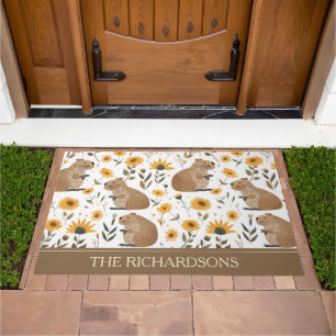 Personalized Floral Capybara Doormat