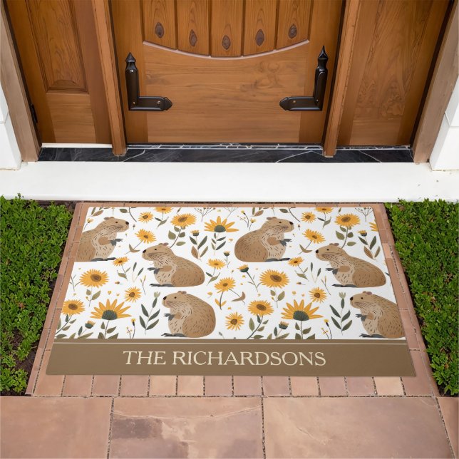 Personalized Floral Capybara Doormat (Outdoor)