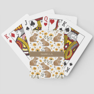 Personalized Floral Capybara Playing Cards