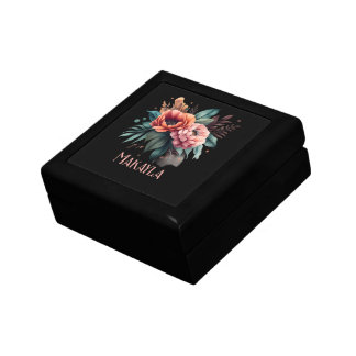 Personalized Floral Chic Peonies on Black Gift Box