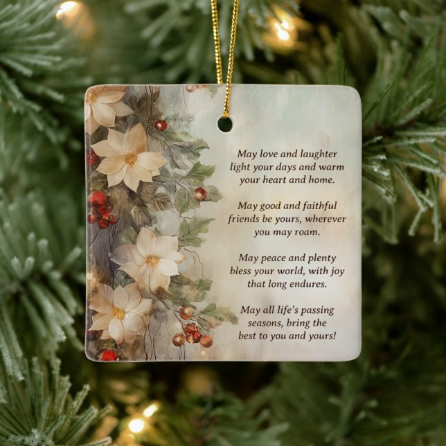 Personalized Floral Christmas Irish Blessing Ceramic Ornament (Tree)
