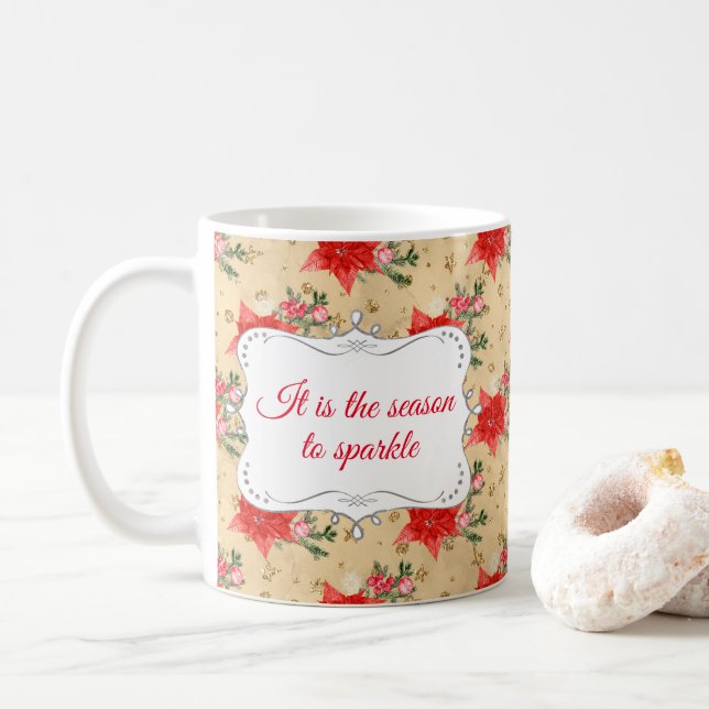 Personalized Floral Christmas Pattern Coffee Mug (With Donut)