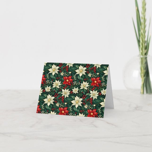 Personalized Floral Christmas Pattern  Holiday Card (Front)