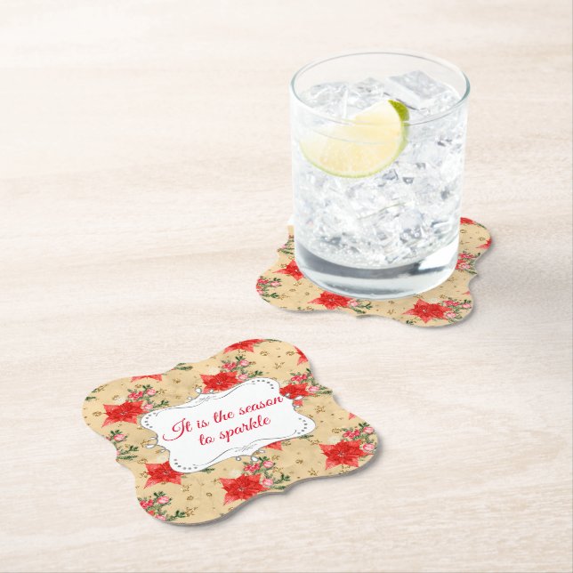 Personalized Floral Christmas Pattern Paper Coaster (Insitu)