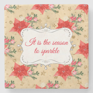 Personalized Floral Christmas Pattern Stone Coast Coaster